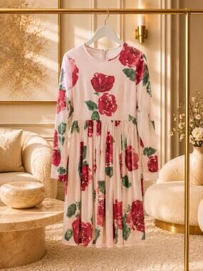Rachel Parcell Pink Rose Floral Fit & Flare Dress Small Garden Party Romantic